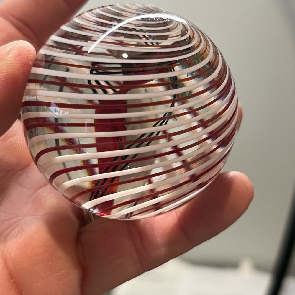 Vintage Artisan Handblown Glass Marble- Red Swirl Home Art - Picture 2 of 5